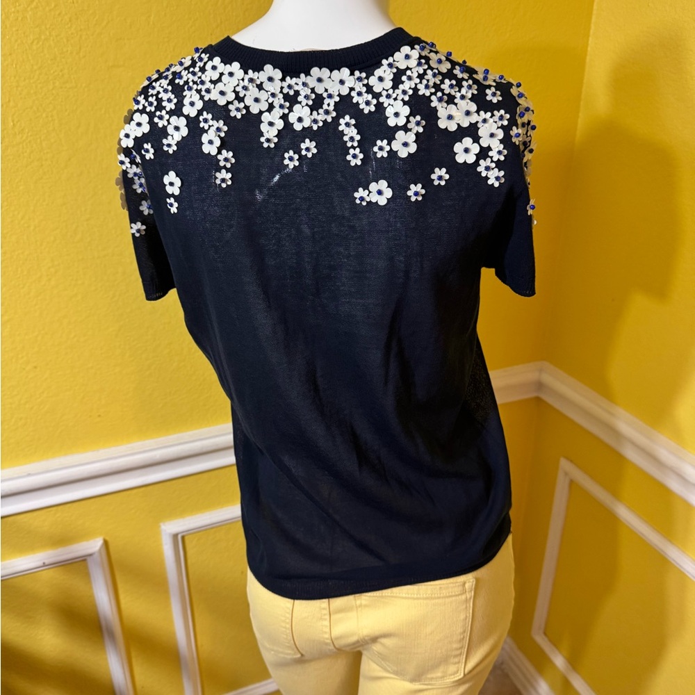 Tory Burch Black Top with White Floral Accents - Picture 12 of 14
